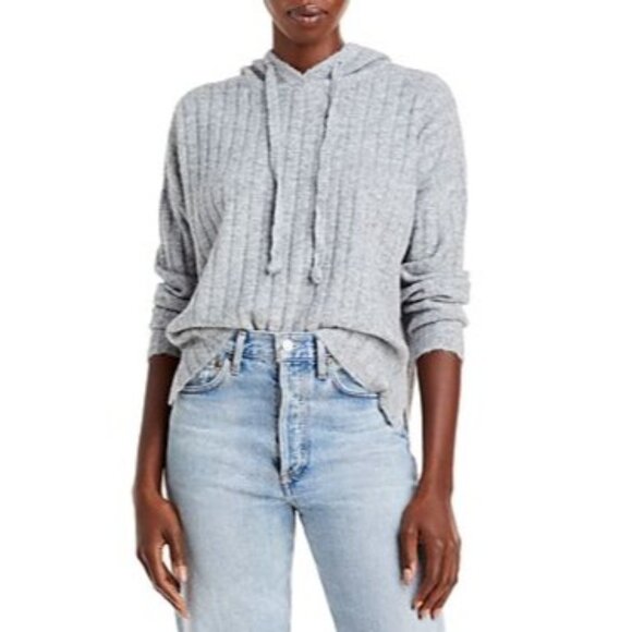 Aqua Sweater Womens Small Heather Gray Ribbed Knit Hoodie - Picture 1 of 1